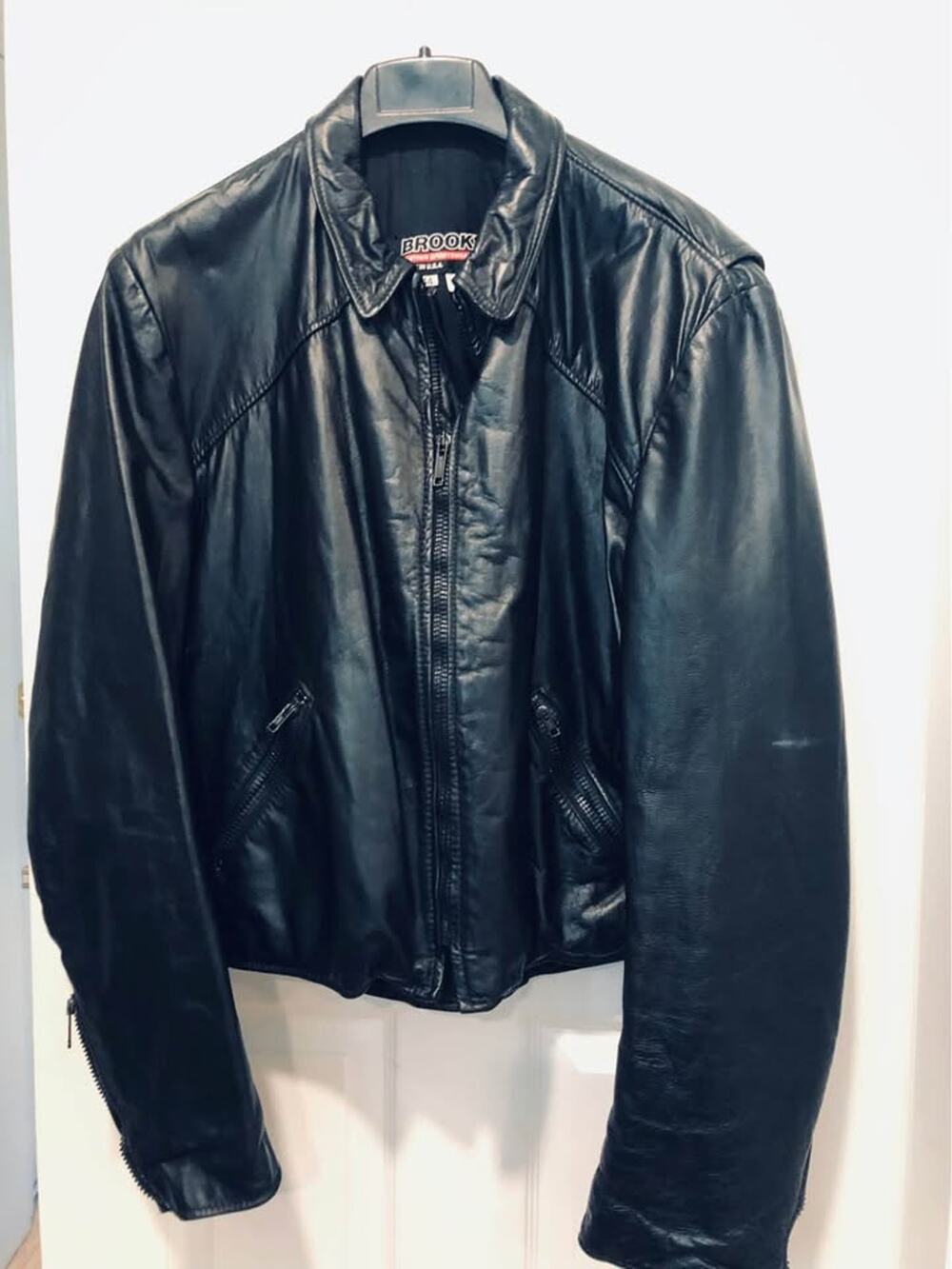 Vintage 60s Brooks Size 44 Black Leather Cafe Racer Jacket